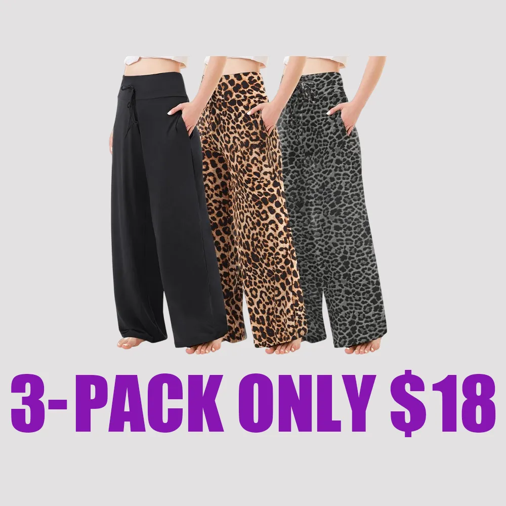 3 Pack Plus Size Women's Pajama Pants, Soft Comfy Casual Yoga Wide Leg Sweatpants, Perfect for Vacation, Daily Wear and Office