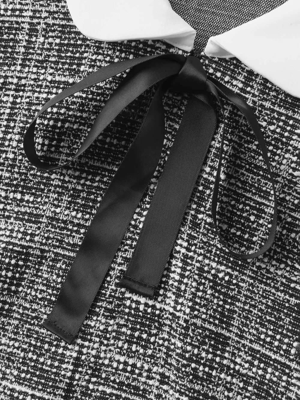 Tweed Knit Doll Collar Pockets Midi Dress