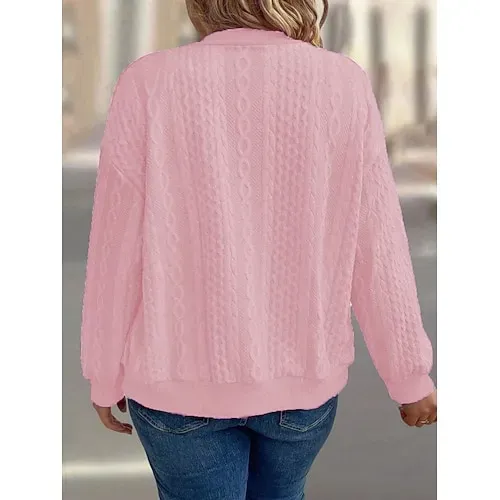 Women's Texture Sweatshirt Waffle Sweatshirt  Pullover Hoodie Sweatshirt Plain Streetwear Casual Long Sleeve Hooded Regular Tops Street Holiday Going out Buttons Black White Pink Wine Fall Winter