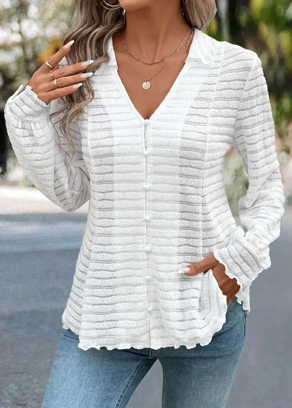 White Tummy Coverage Long Sleeve Turn Down Collar Coat