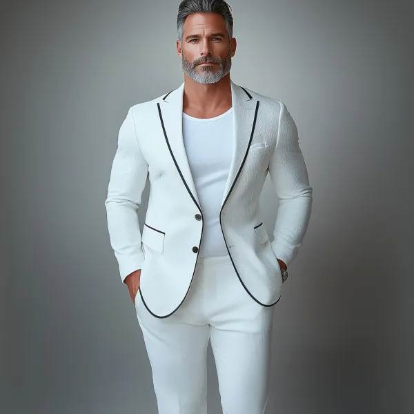 Men's Lapel Collar Two Button Long Sleeve Contrast Binding Blazer