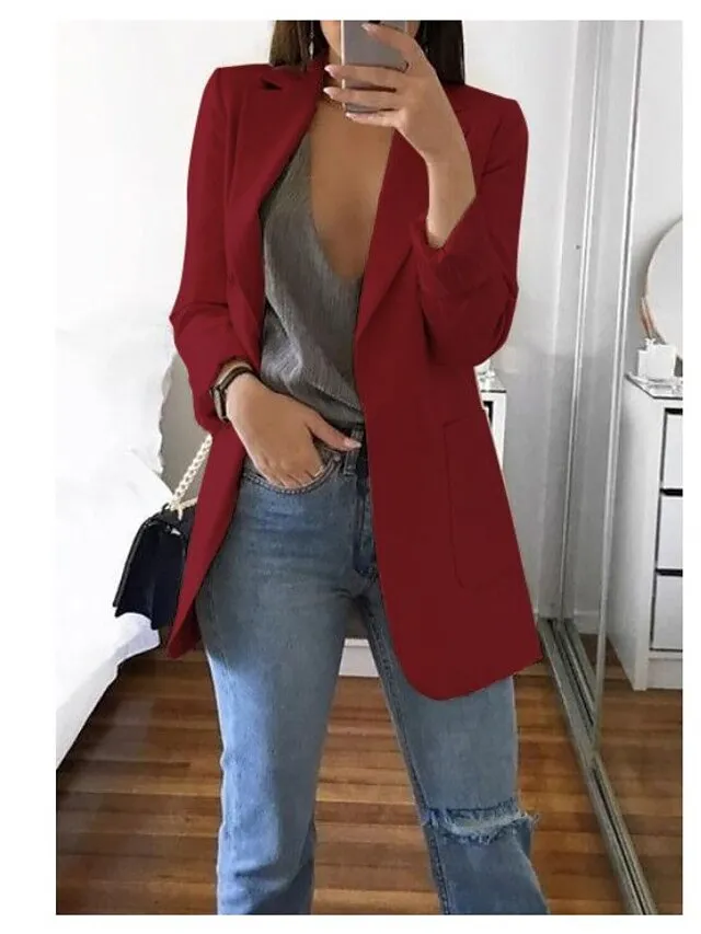 Women's Blazer Open Front Business Office Blazer Outfit with Pocket Casual Clean Fit Formal Spring