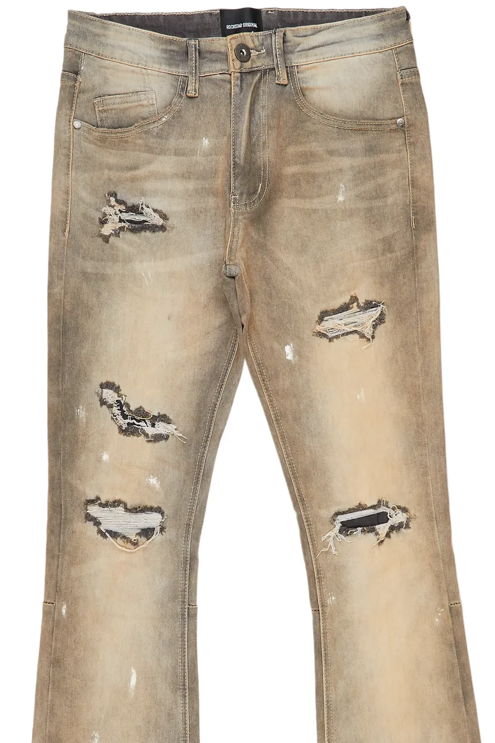 Garth Grey Patched Stacked Flare Jean