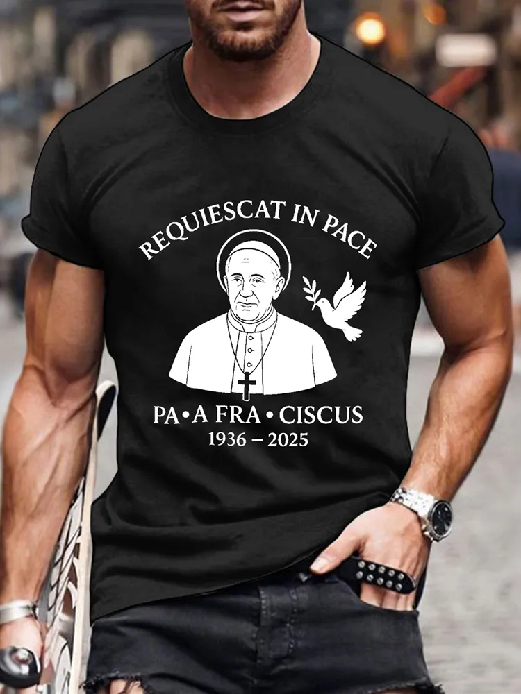 Men's Requiescat In Pace Print Short Sleeve Round Neck Cotton T-Shirt