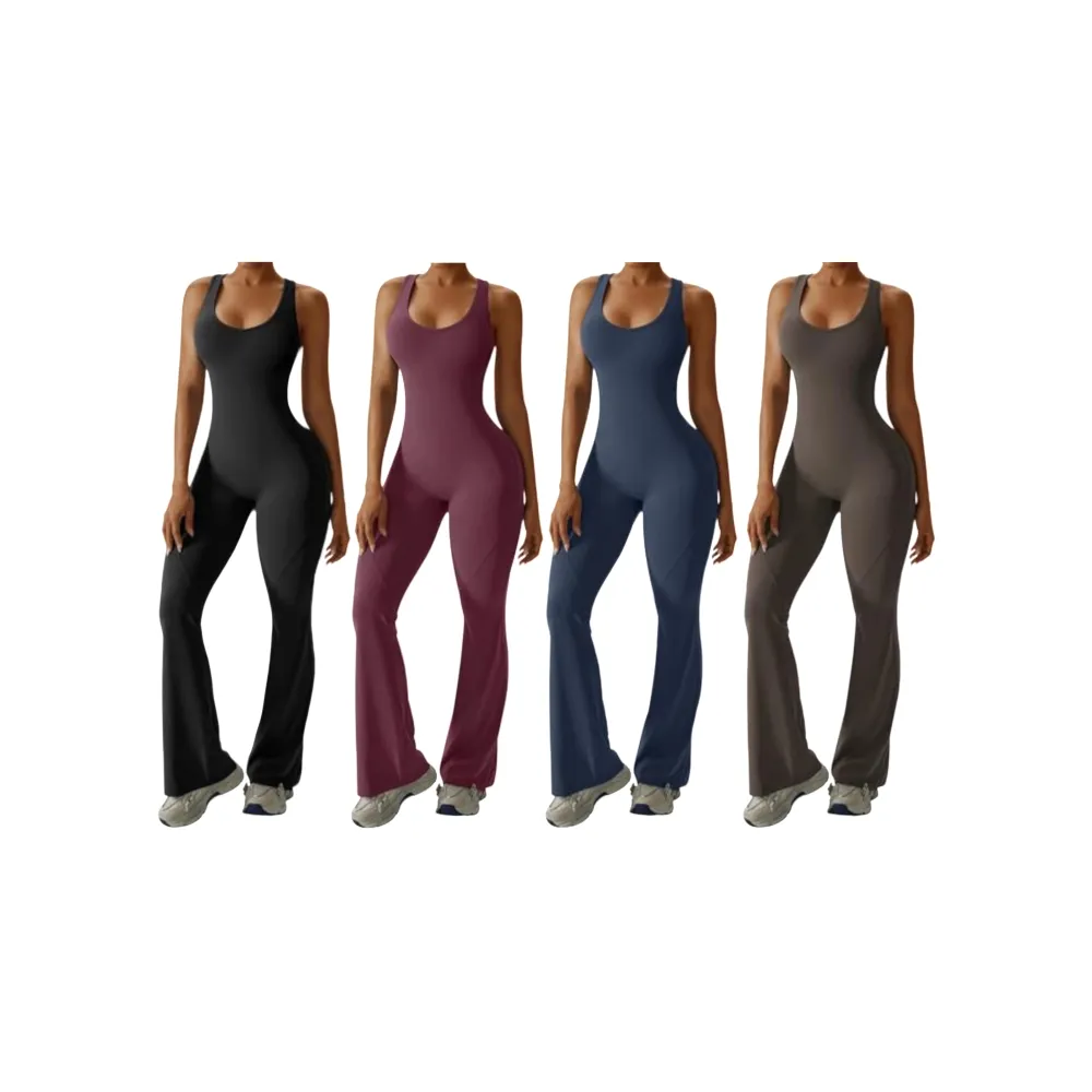 Women's Sleeveless Backless Cutout Flare Tummy Control Jumpsuit