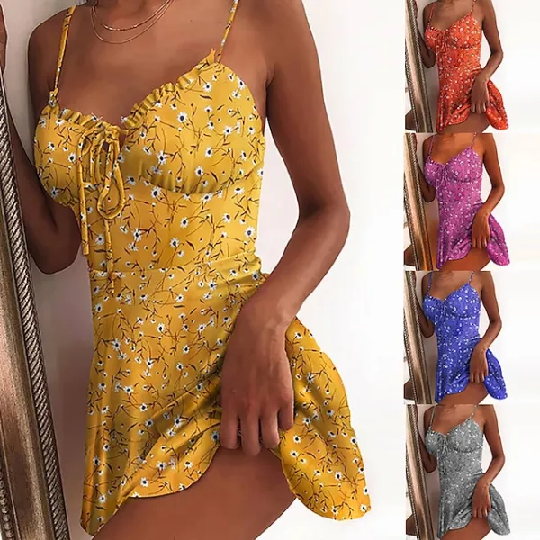Women's Casual Dress Sundress Floral Dress Mini Dress Dark Yellow Light Pink White Sleeveless Floral Lace up Spring Summer Spaghetti Strap Hot Vacation Weekend Slim 2023 S M L XL XXL 3XL 4XL 5XL