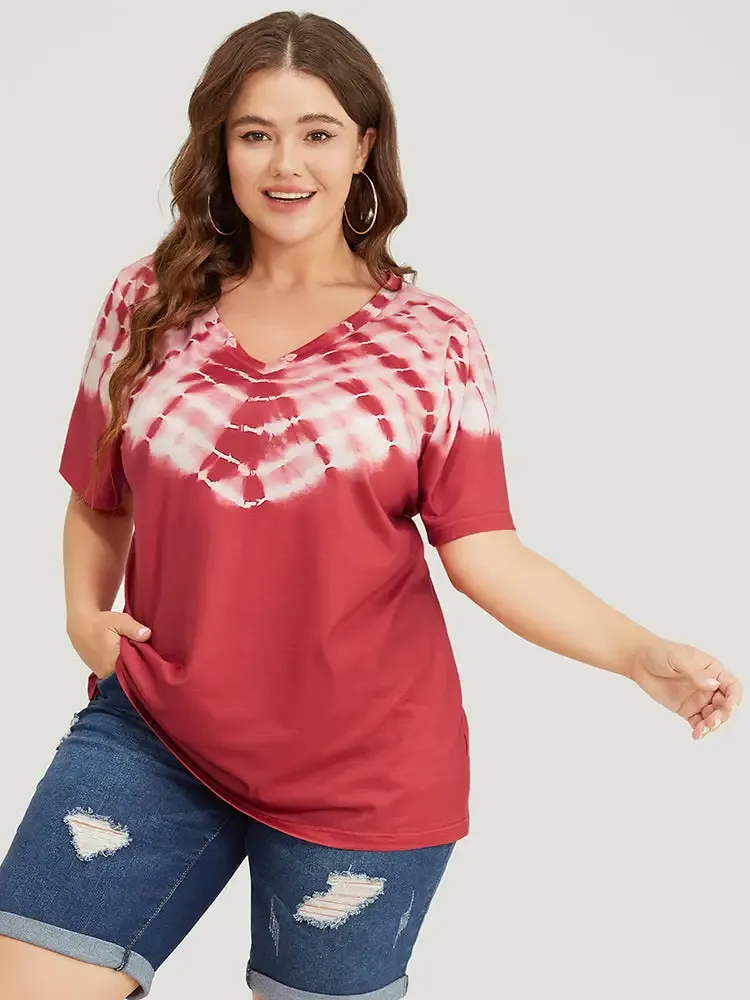 Tie Dye Short Sleeve V Neck T-shirt