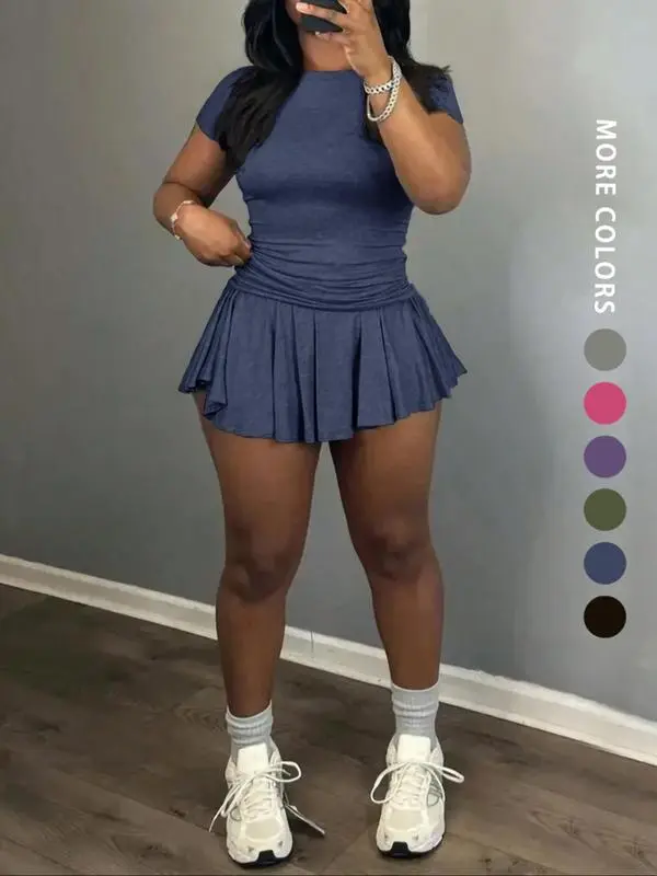 Casual Summer Skirt Set for Women – Tee & Pleated Skirt