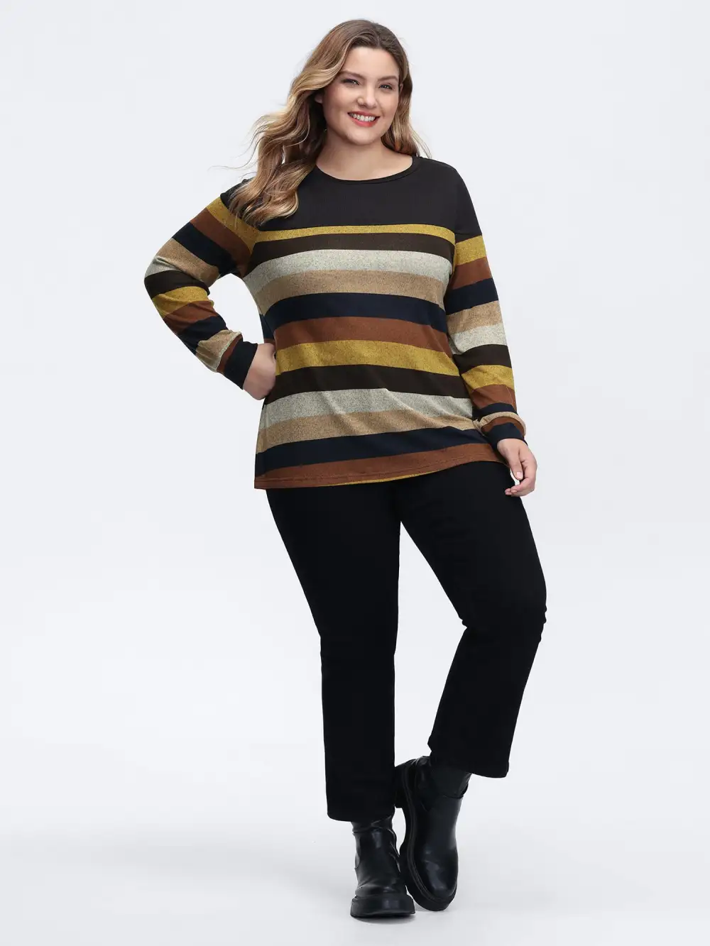 Stretchy Colorful Stripe Relaxed-Fit T-Shirt