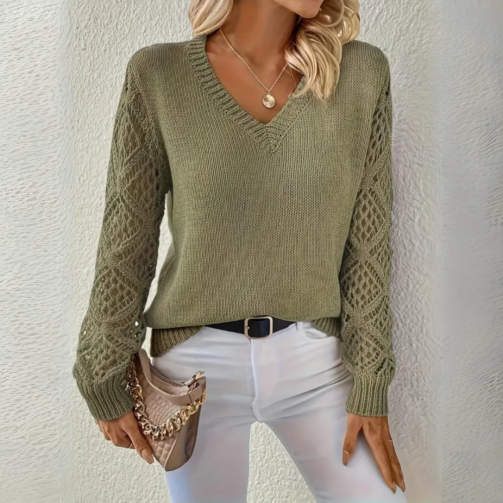 V-Neck Knitted Sleeves Jumper