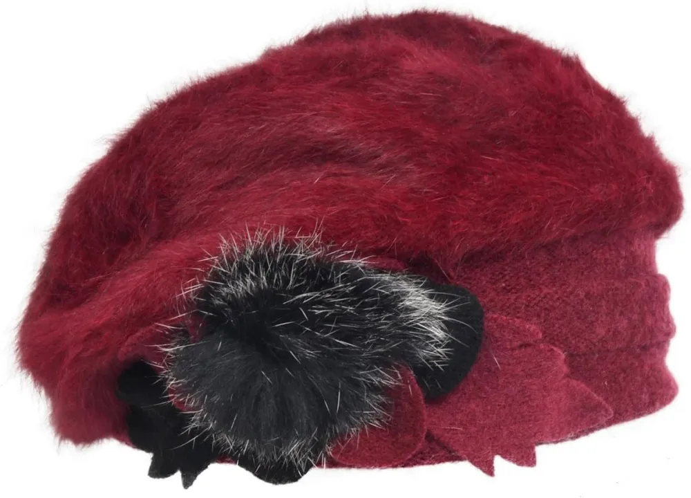Lady French Beret 100% Wool Beret Floral Dress Beanie Winter Hat