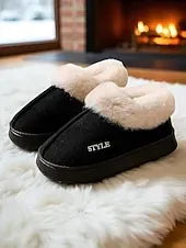 Women's Faux Fur Lined Slip-On Slippers with , Warm Winter Indoor House Shoes for Winter, Bedroom and Cozy Home Wear