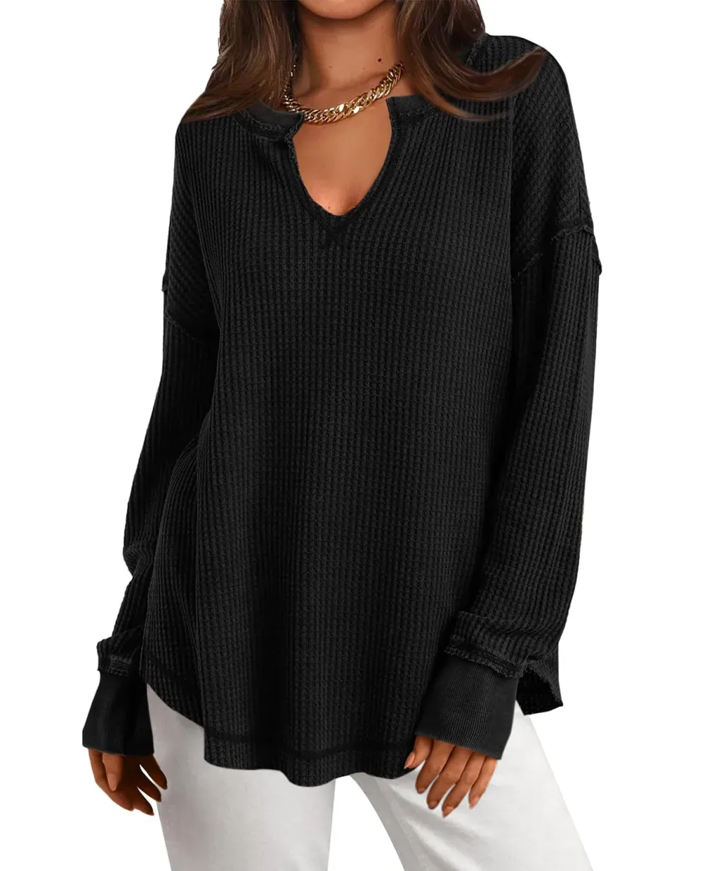 ✨Women's Waffle Knit Exposed Seam Pullover