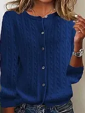 Women's Sweater Cardigan Fashion Streetwear Daily Solid Color Ribbed Open Front Knitted Long Sleeve Regular Tops Knit Holiday Going out Weekend Black Wine Fall Winter