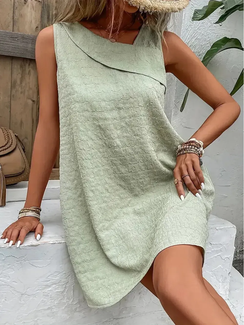 Women Short Dress Plain Asymmetrical Sleeveless Comfy Casual Dress