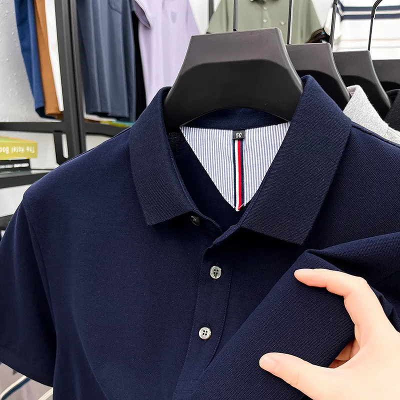 2025 Men's New Solid Color Cotton Casual Polo Shirt