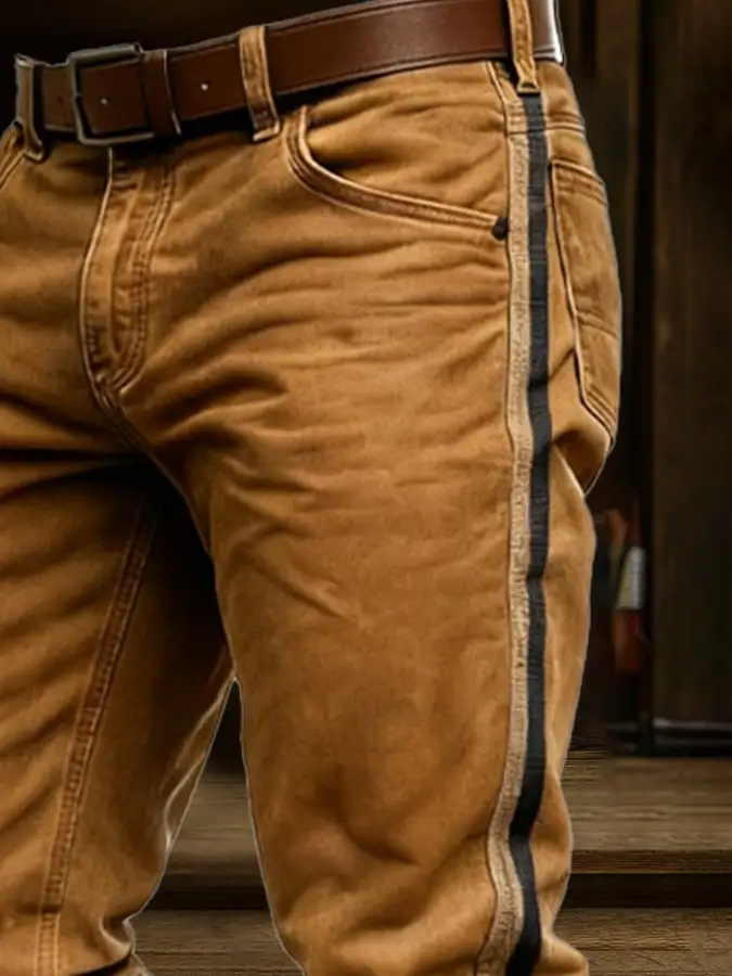 Men's Retro Outdoor Adventure Webbing Stitching Work Pants