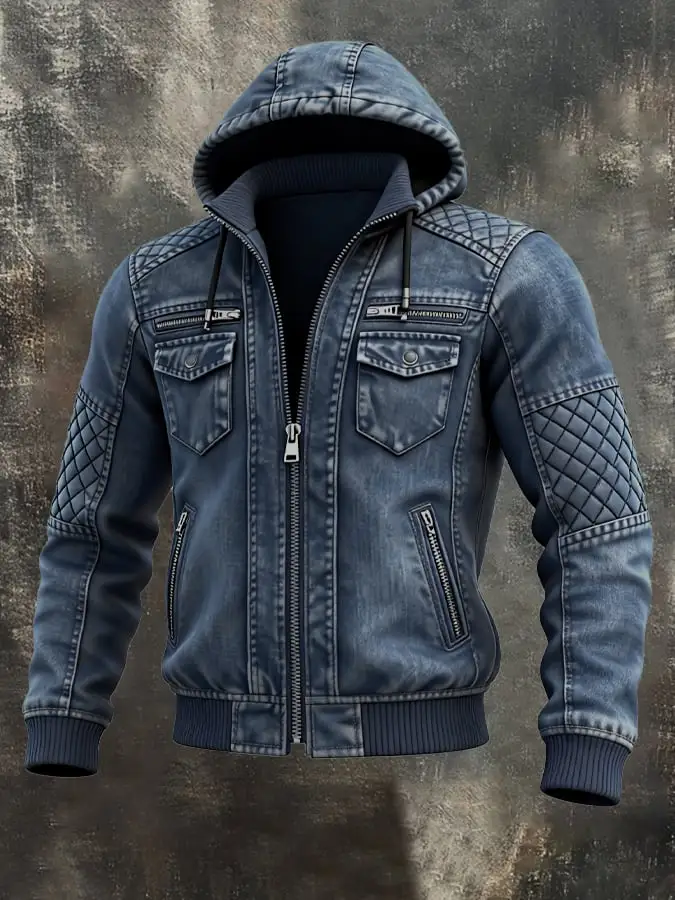 Men's Vintage Washed Denim Plus Fleece Warm Outdoor Jacket