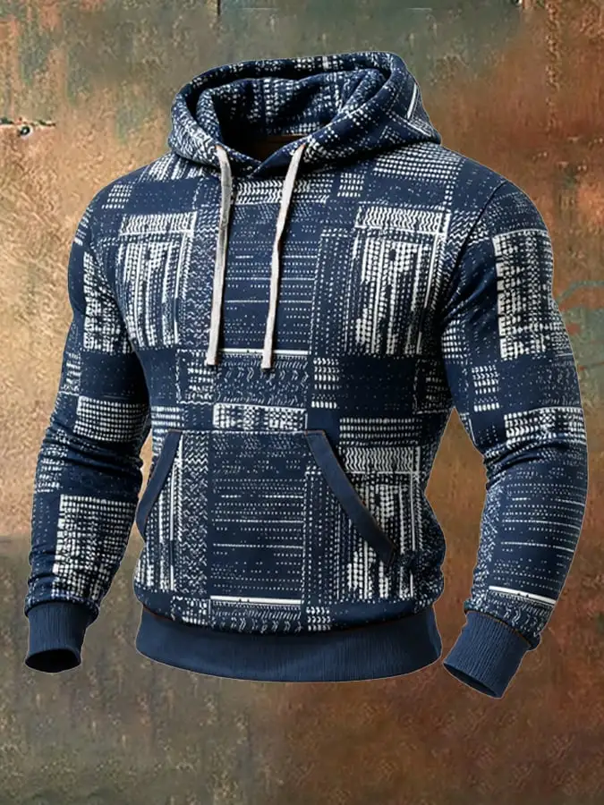 Men's Retro Distressed Color Block Print Casual Long Sleeve Sweatshirt