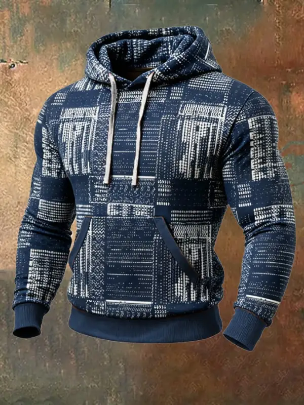 Men's Retro Distressed Color Block Print Casual Long Sleeve Sweatshirt