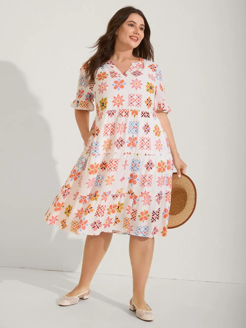 Handmade Block Print Tiered Midi Dress