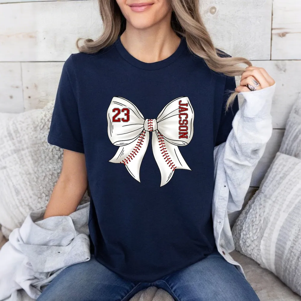 White Bow With Red Baseball Stitching Pattern, Number 