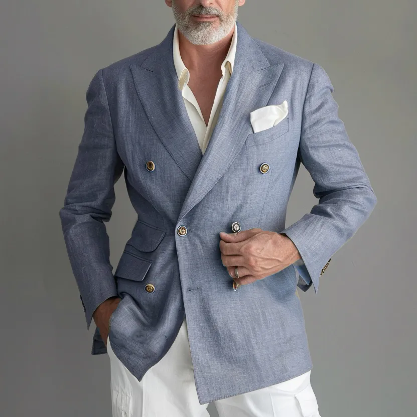 Men's Peak Lapel Double-breasted Plain Blazer