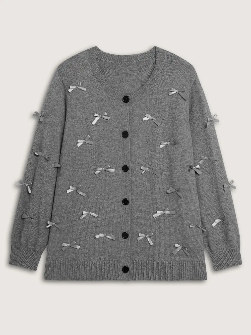 3D Bowknot Round Neck Knit Cardigan