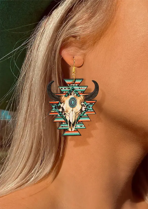 Aztec?Geometric Steer?Skull Leopard Earrings