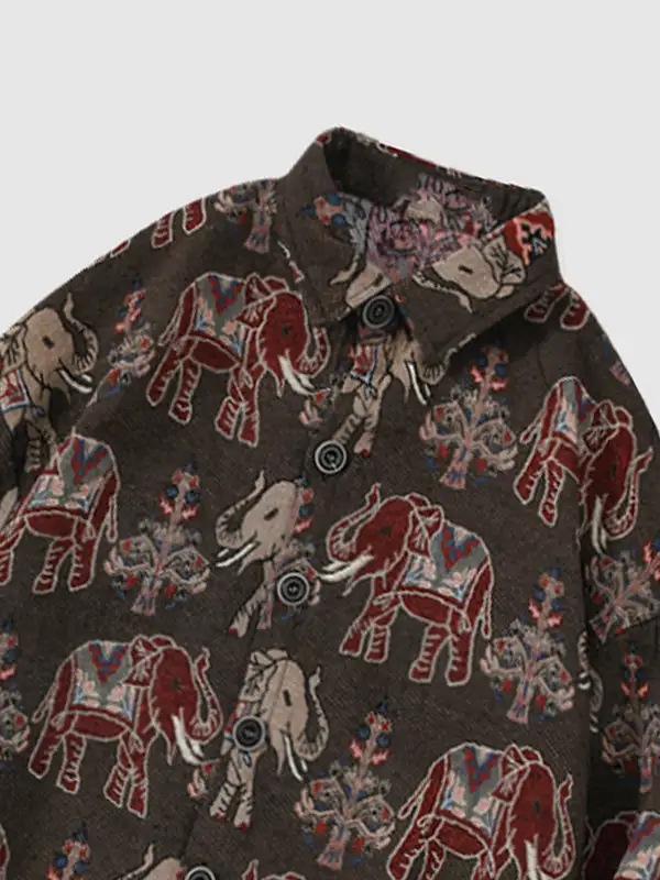 Men's animal elephant pattern ethnic style Blend Wool  shirt jacket