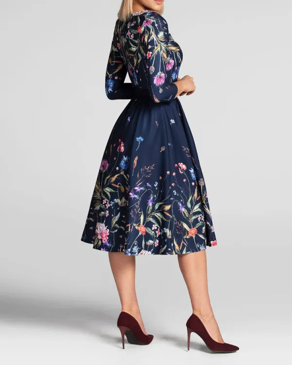 Fashionable Versatile Floral Print Dress