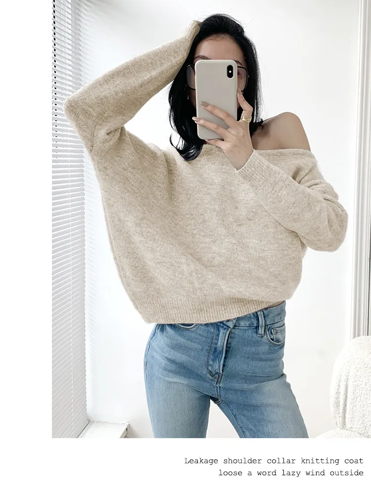Mohair Off-shoulder Irregular Sweater