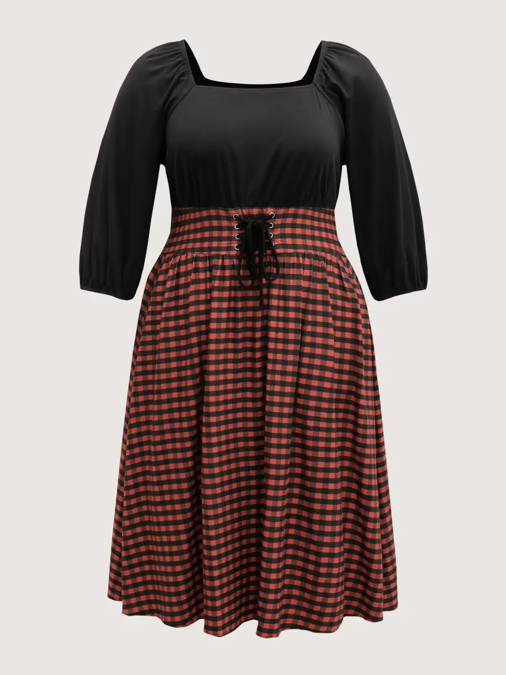 Halloween Plaid Print Crosstie Contrast Midi Dress