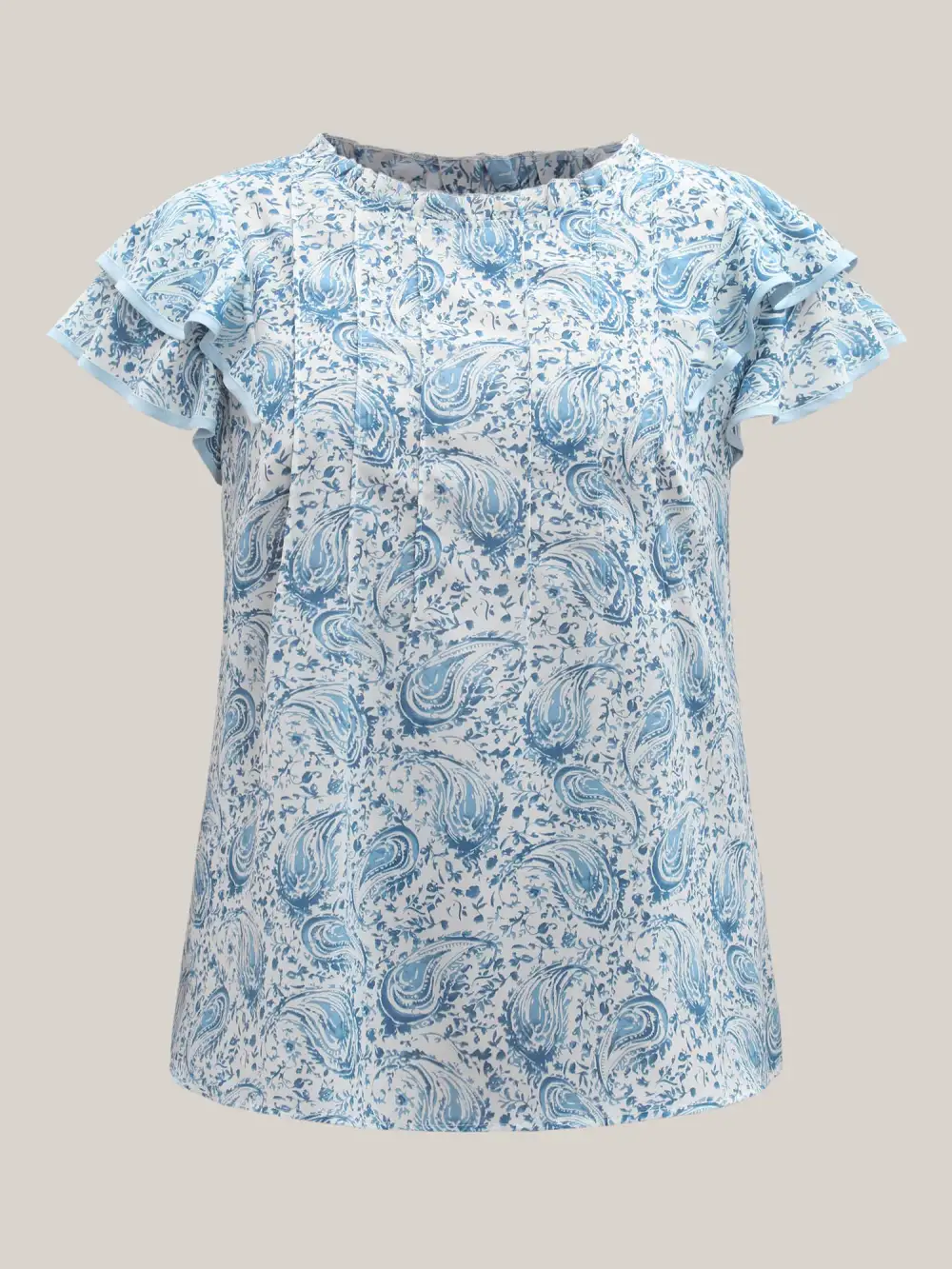 Paisley Print Ruffled Layered Sleeve Blouse