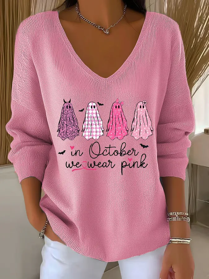 V Neck Casual Regular Fit Bird Sweater