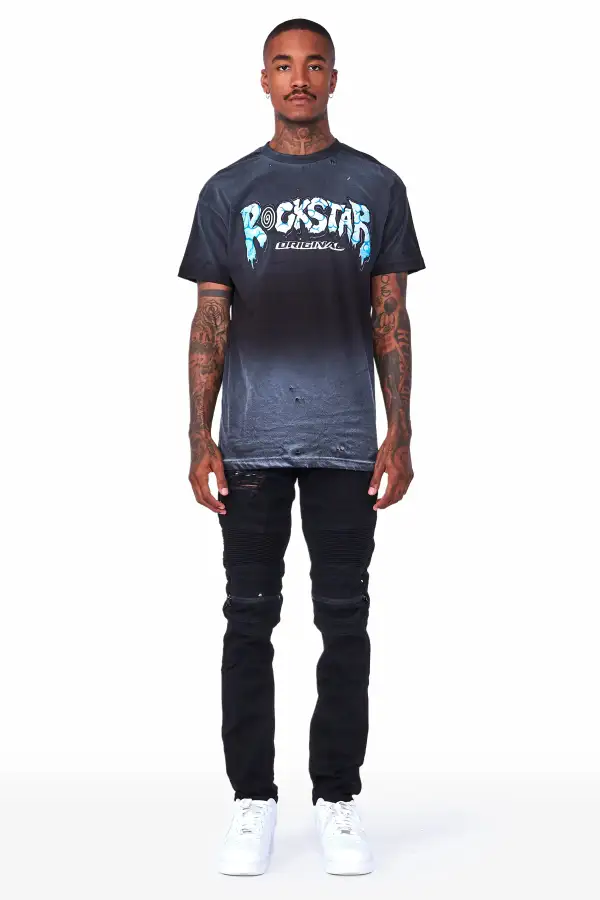 Bk Signature Biker / Zipper Knee Jean- Black