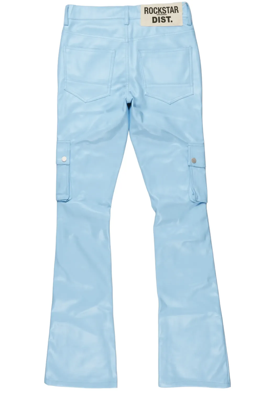 Errol Baby Blue Faux Leather Stacked Cargo Jean