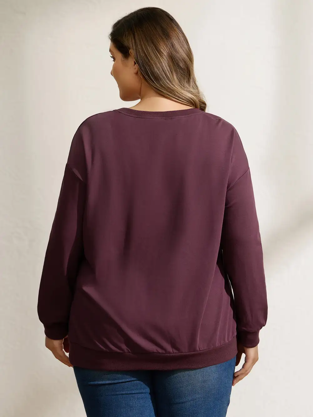 Floral Applique Embroidered Round Neck Sweatshirt