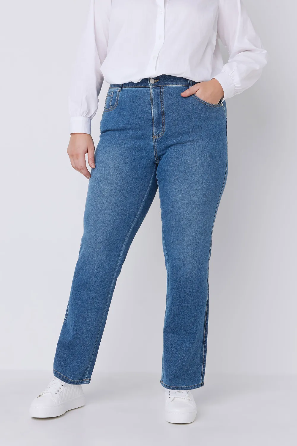 EVANS Curve Blue Mid Wash Straight Leg Jeans