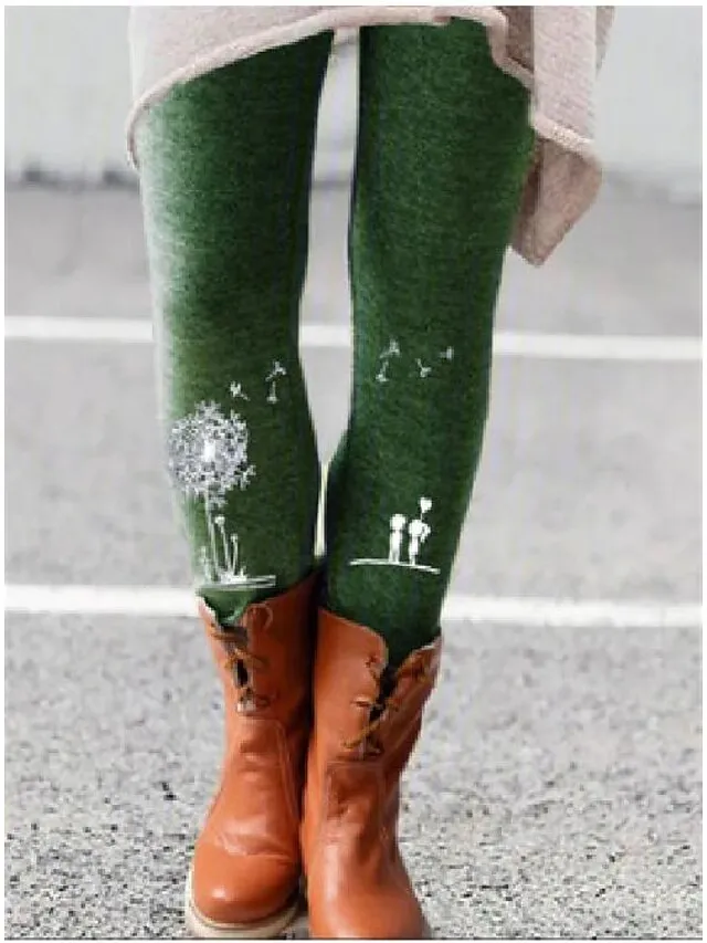 Women's Fleece Lined Leggings Warm Full Length Winter Leggings Print High Elasticity Mid Waist Fashion Designer Halloween Daily 1 2 S M Winter