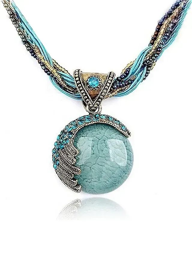 Women's Bohemian Necklace Vintage Sweater Chain Ethnic Style Rice Beads Woven Archaistic Outdoor Geometry Necklace