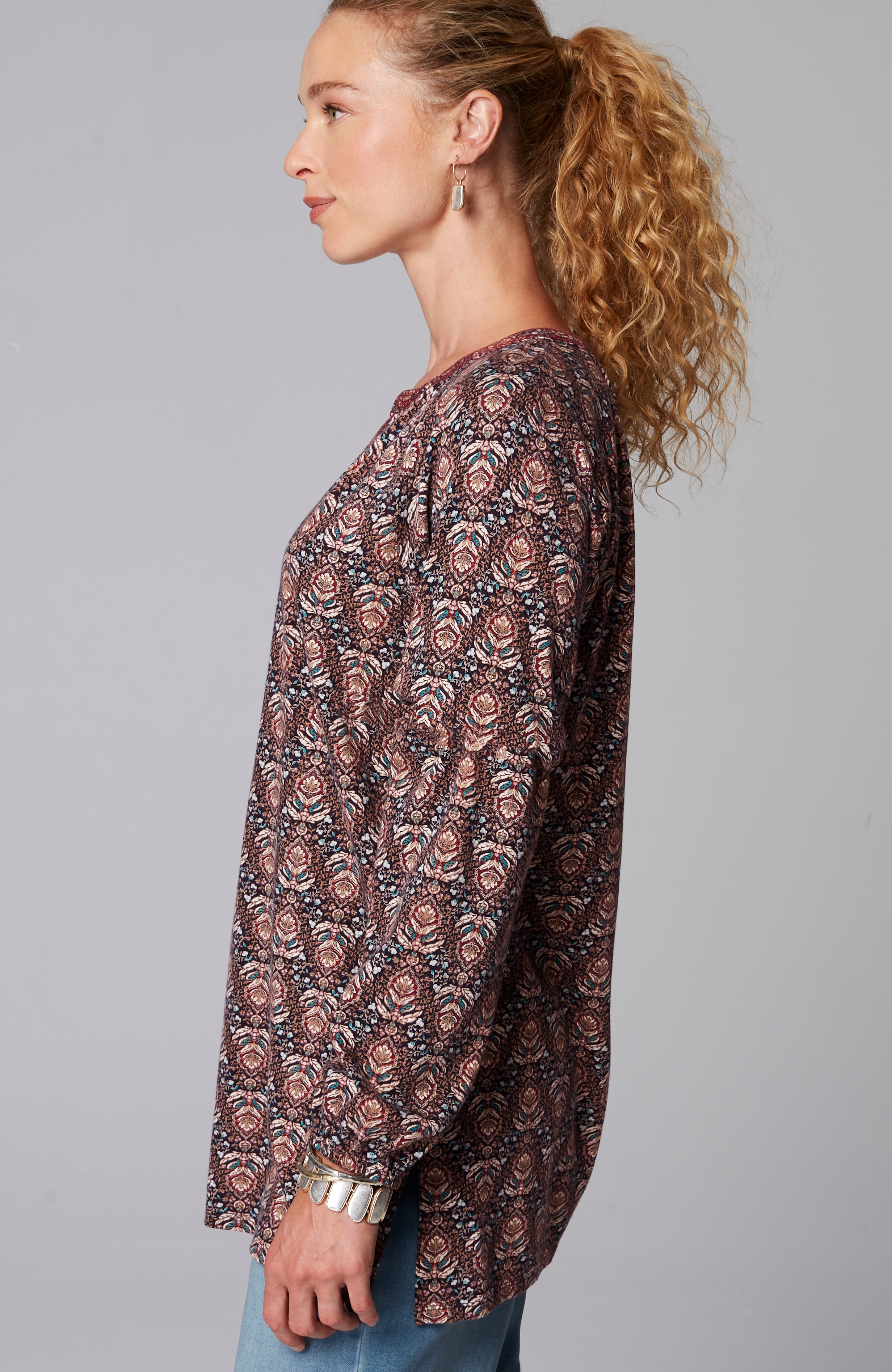 Pure Jill Printed & Embroidered Knit Tunic