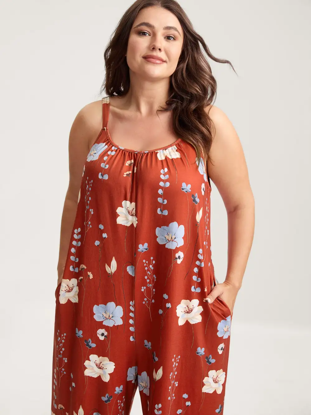 Stretchy Lined Floral Print Cami Jumpsuit