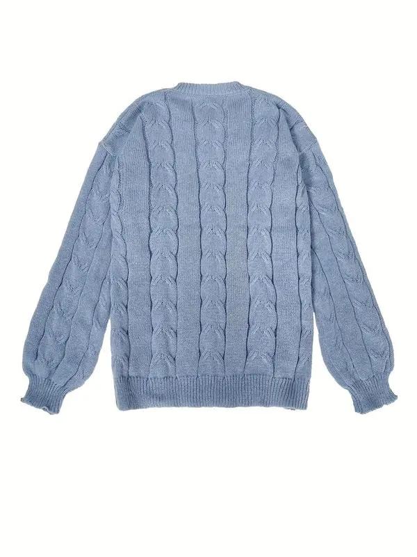 Women's Cable Knit Sweater & Pocket Skirt Set – Casual Long Sleeve Round Neck Jumper & Long Skirt for Fall