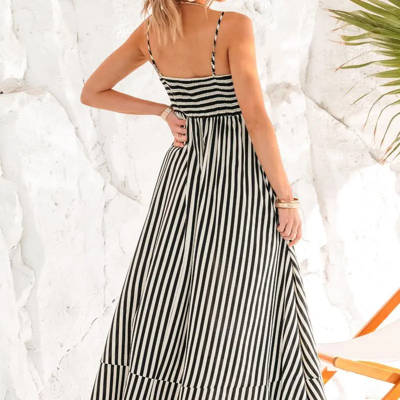 Striped Maxi Dress for Women – Square Neck Sleeveless Sundress, Casual Summer Outfit for Beach, Vacation, or Party
