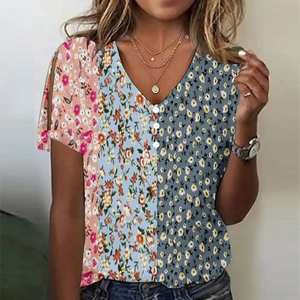 Womens Casual Summer T Shirts V Neck Short Sleeve Tunic Tops Loose Fit Polka Dot Loose Fit Tees 2023 Graphic Tees
