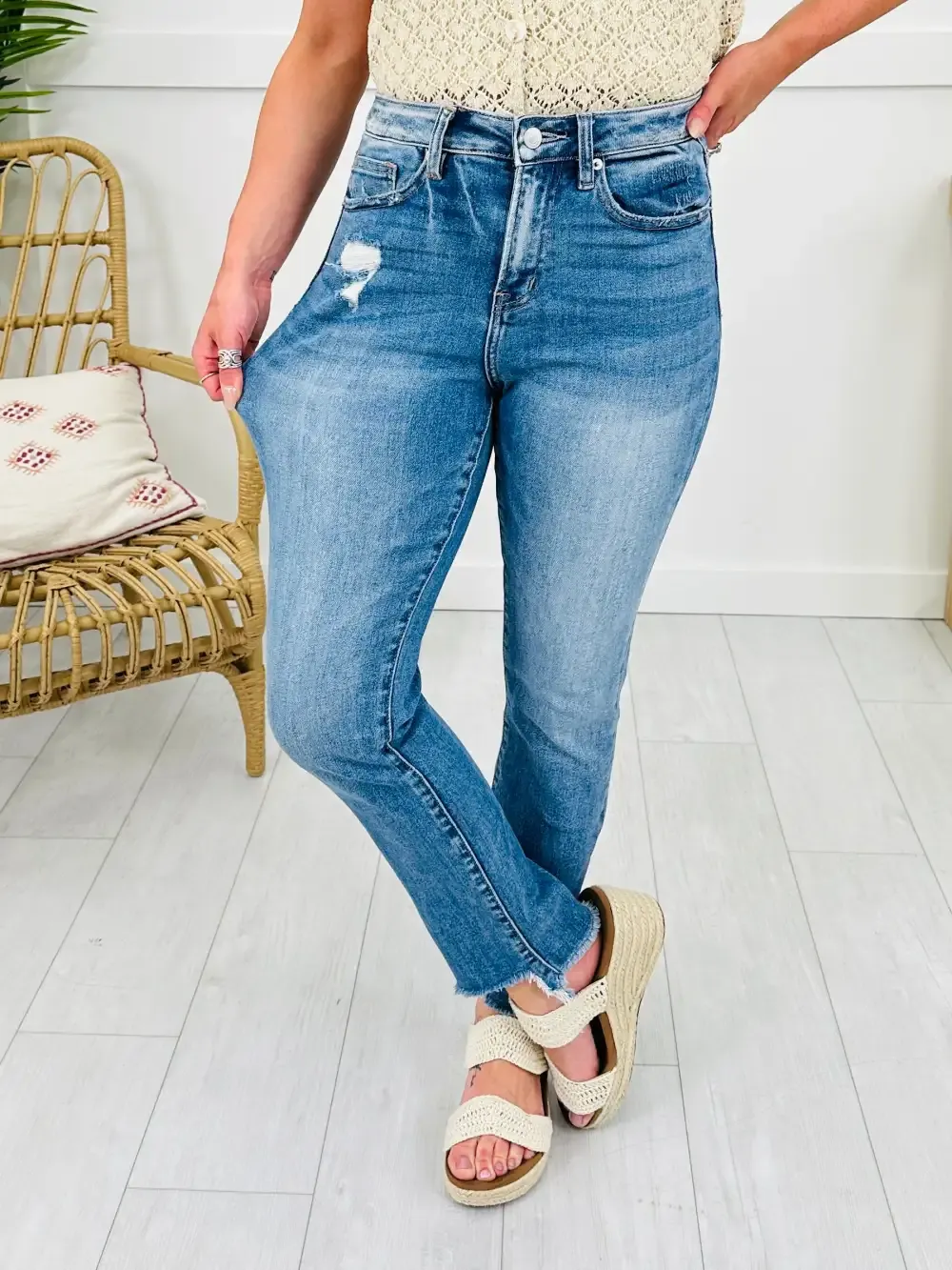 Step It Up Mica Straight Leg Step Hem Jeans