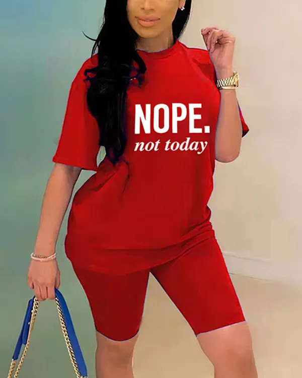 Letter Print Short Sleeve T-Shirt & Shorts Set