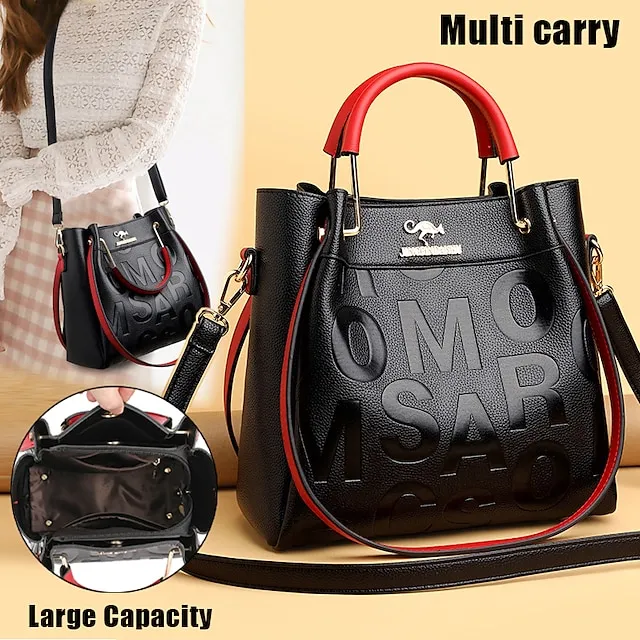 Women's Handbag Shoulder Bag Bucket Bag PU Leather Daily Holiday Pendant Zipper Large Capacity Waterproof Lightweight Solid Color Yellow Red