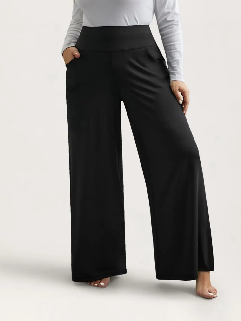 Super Stretchy Wide-Leg Casual Pocket Pants